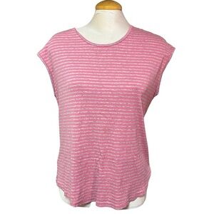 Tommy Bahama Women's Large 100% Cotton Pink and Grey Striped Tee